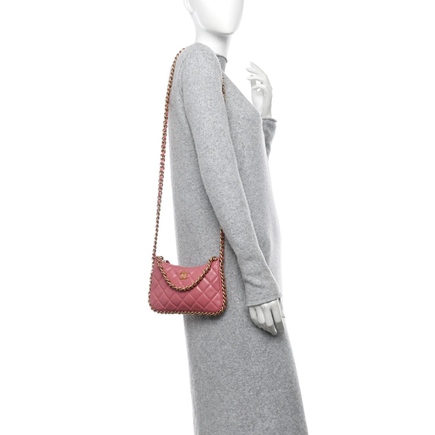 Lambskin Quilted Chain Around Top Handle Mini Bag Pink - Image 2