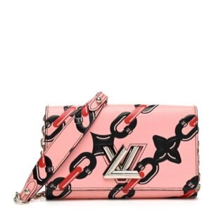 Epi Chain Flower Print Twist Chain Wallet Pink