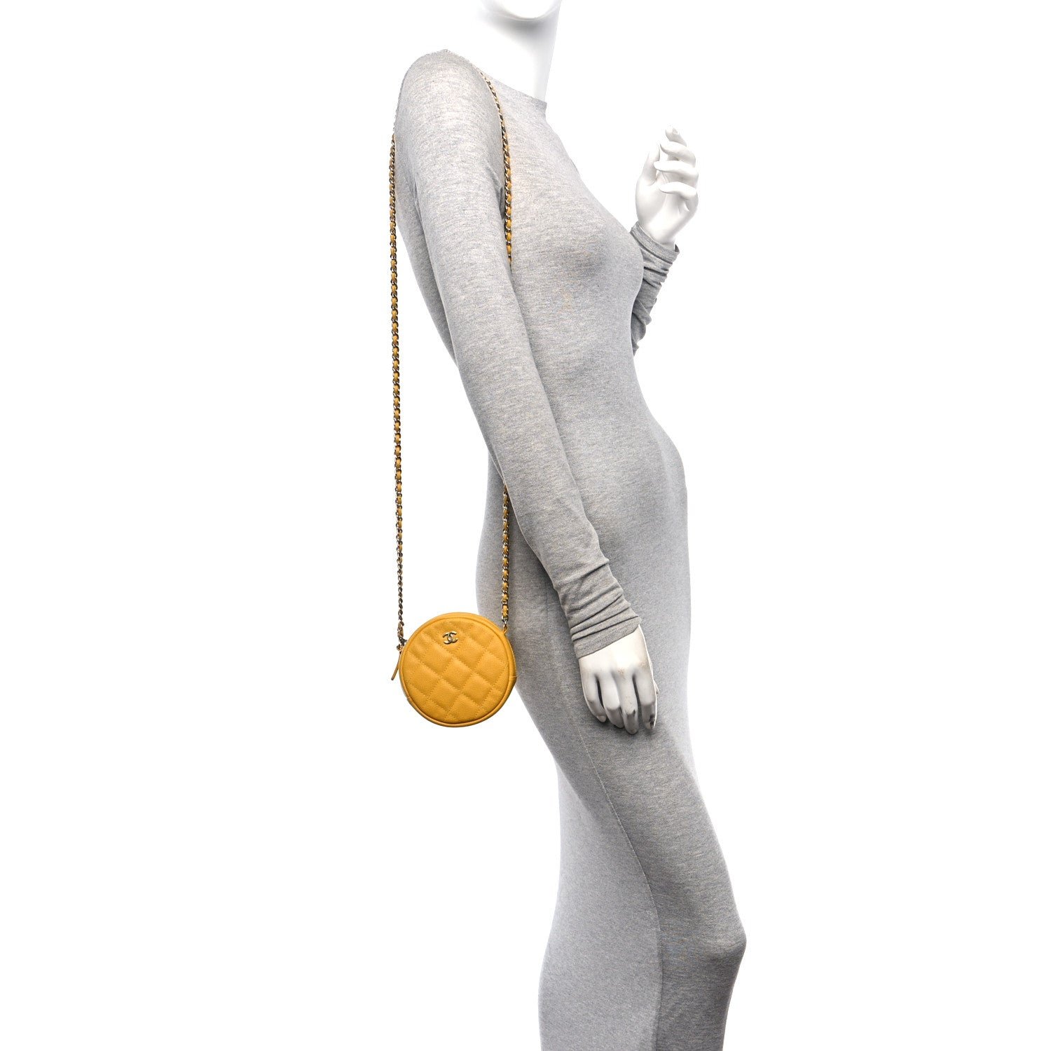 Caviar Quilted Round Clutch With Chain Yellow - Image 2