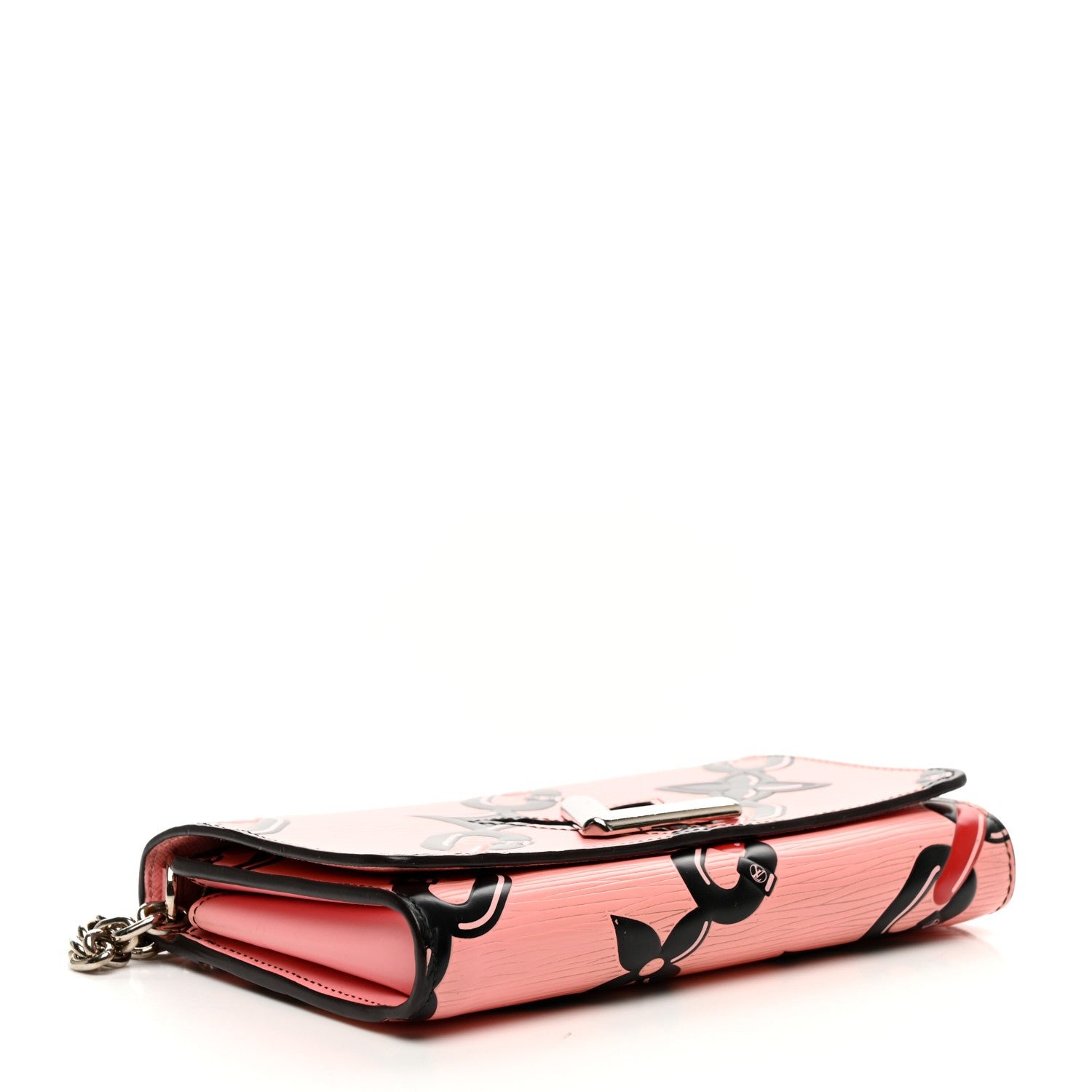 Epi Chain Flower Print Twist Chain Wallet Pink - Image 4