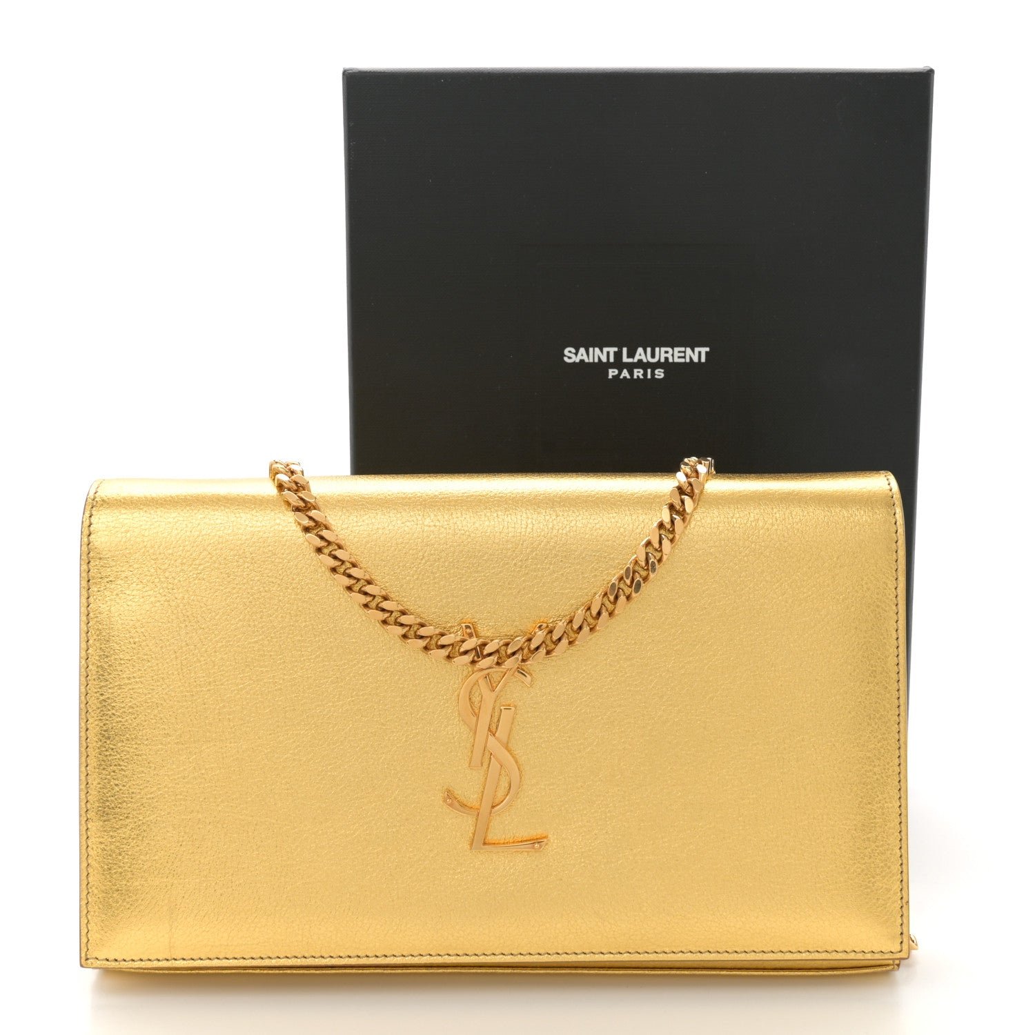 Metallic Calfskin Monogram Chain Wallet Gold - Image 10