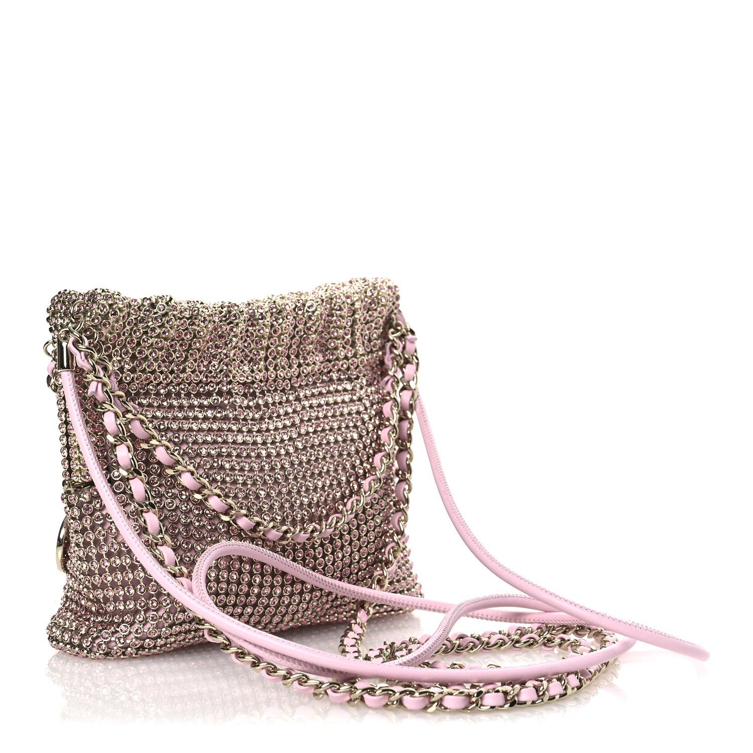 Crystal Embellished Metallic Lambskin Mini Chanel 22 Pink - Image 3