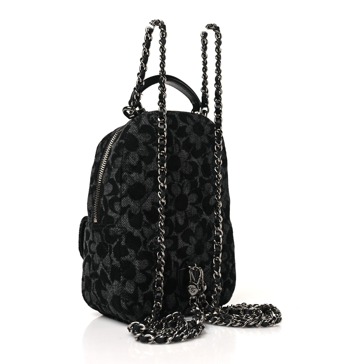 Denim Quilted Flower CC Mini Classic Backpack Black - Image 3