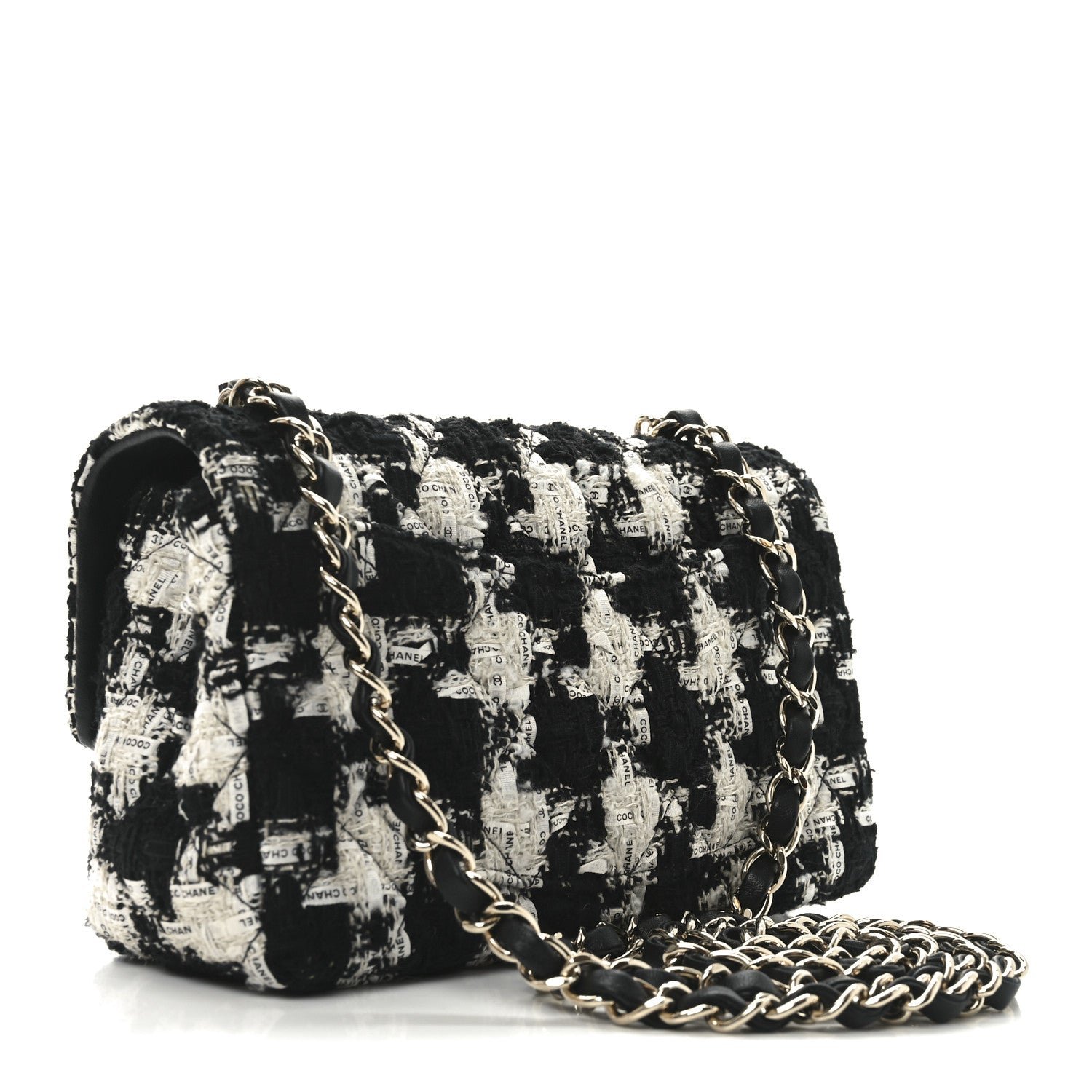 Tweed Quilted Mini Rectangular Flap Black Ecru White - Image 3