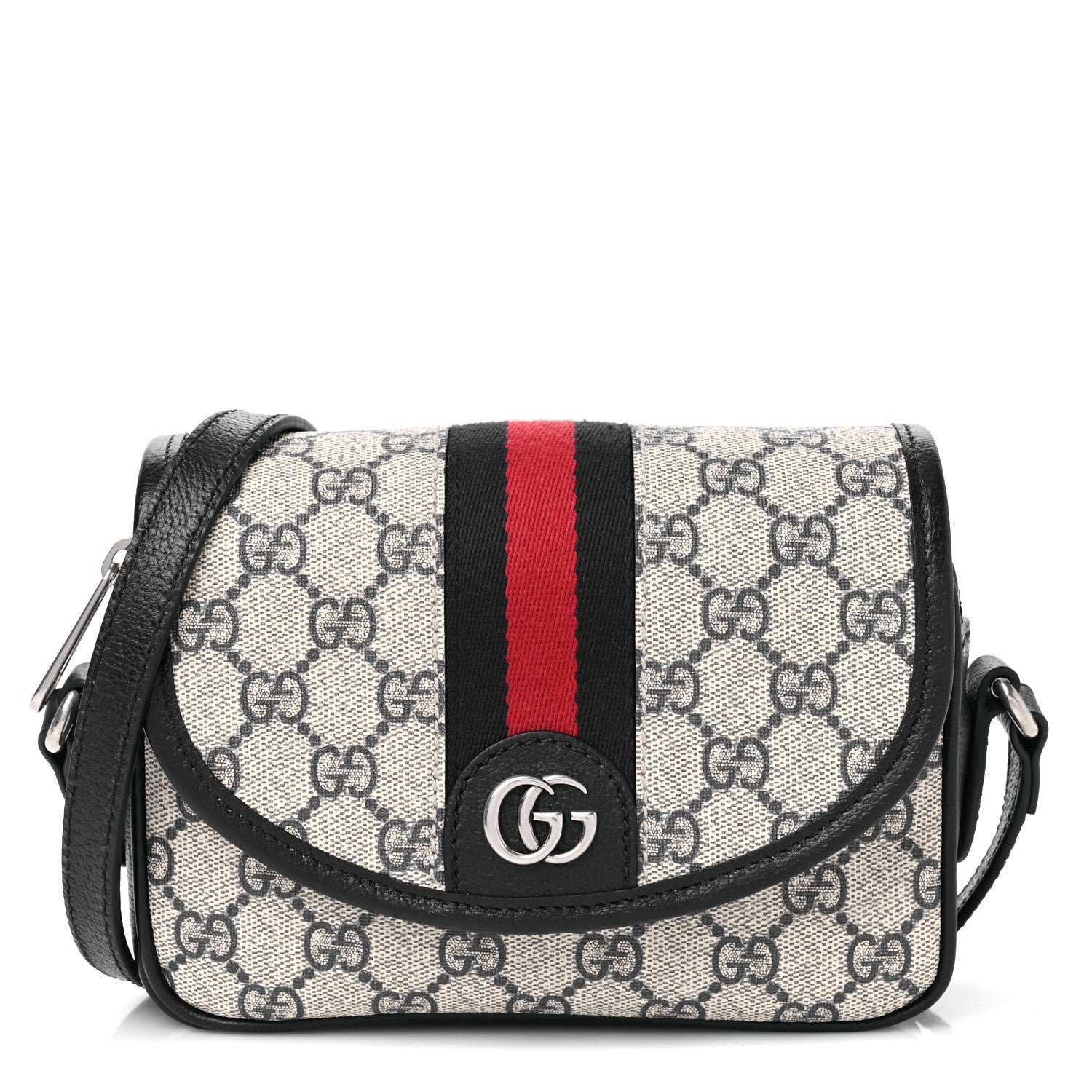 GG Supreme Monogram Textured Dollar Calfskin Mini Ophidia Flap Shoulder Bag Beige Blue