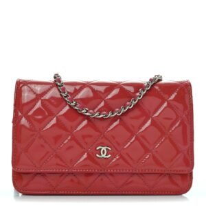 Patent Calfskin Quilted Wallet On Chain WOC Pink