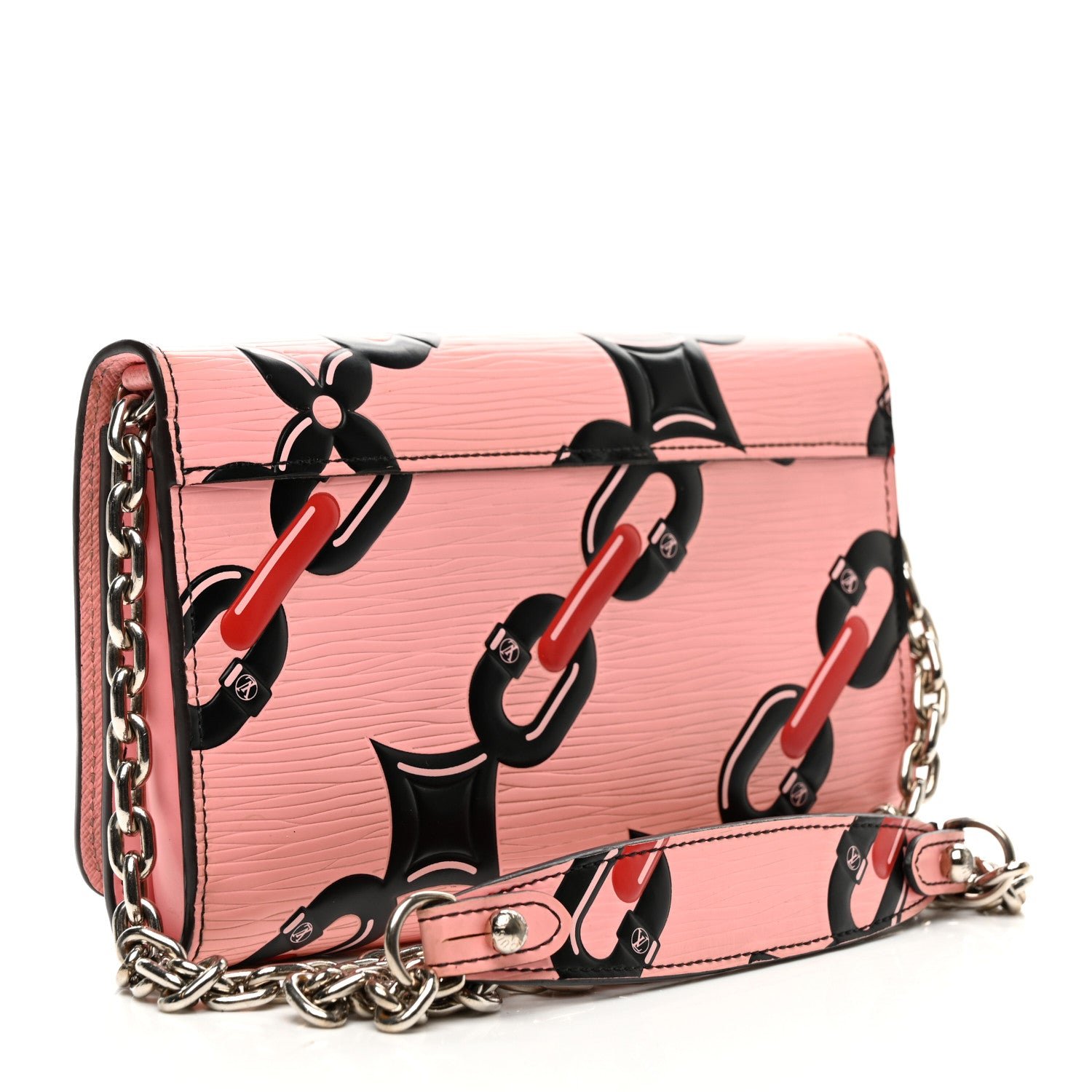 Epi Chain Flower Print Twist Chain Wallet Pink - Image 3