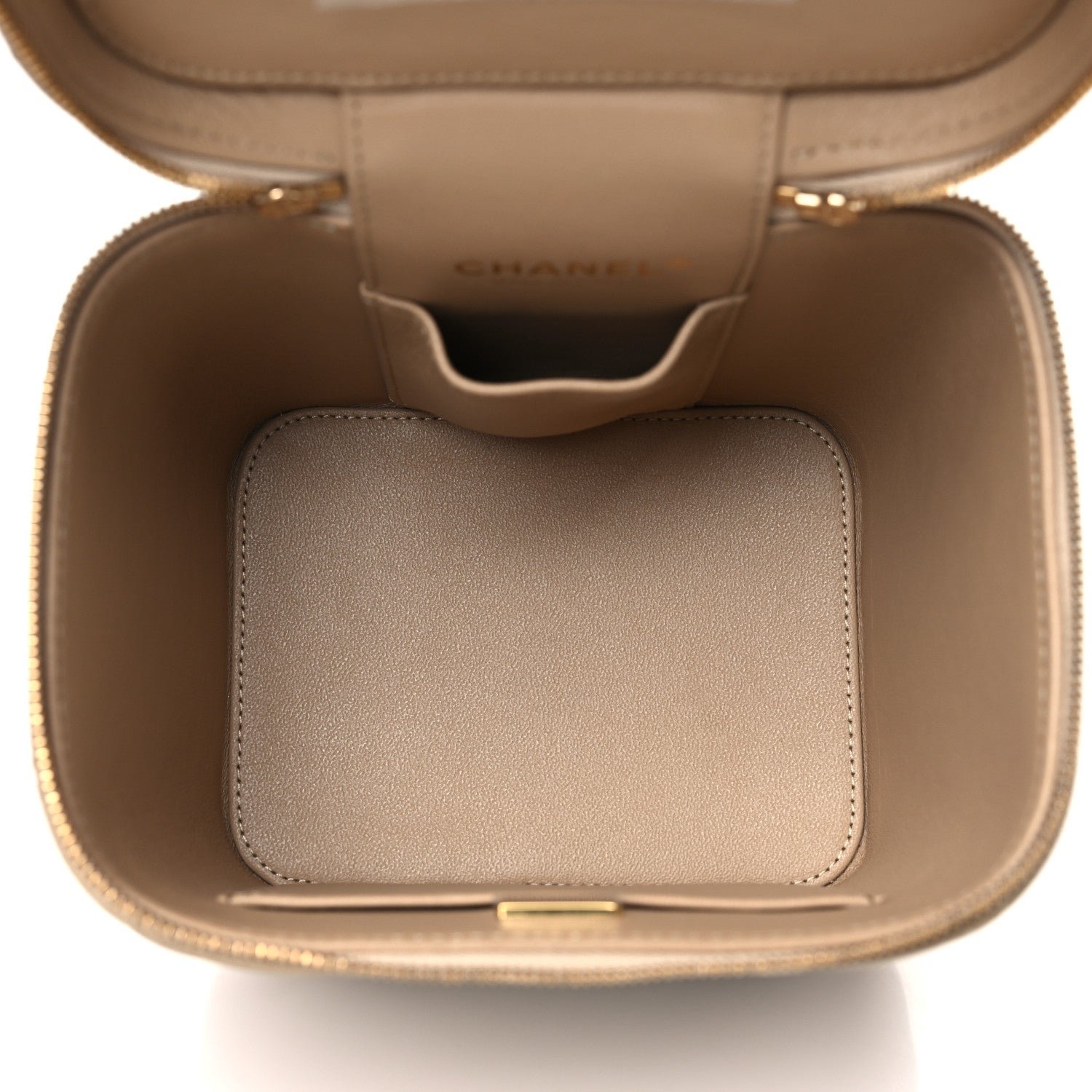 Caviar Quilted Small Top Handle Vanity Case With Chain Dark Beige - Image 5