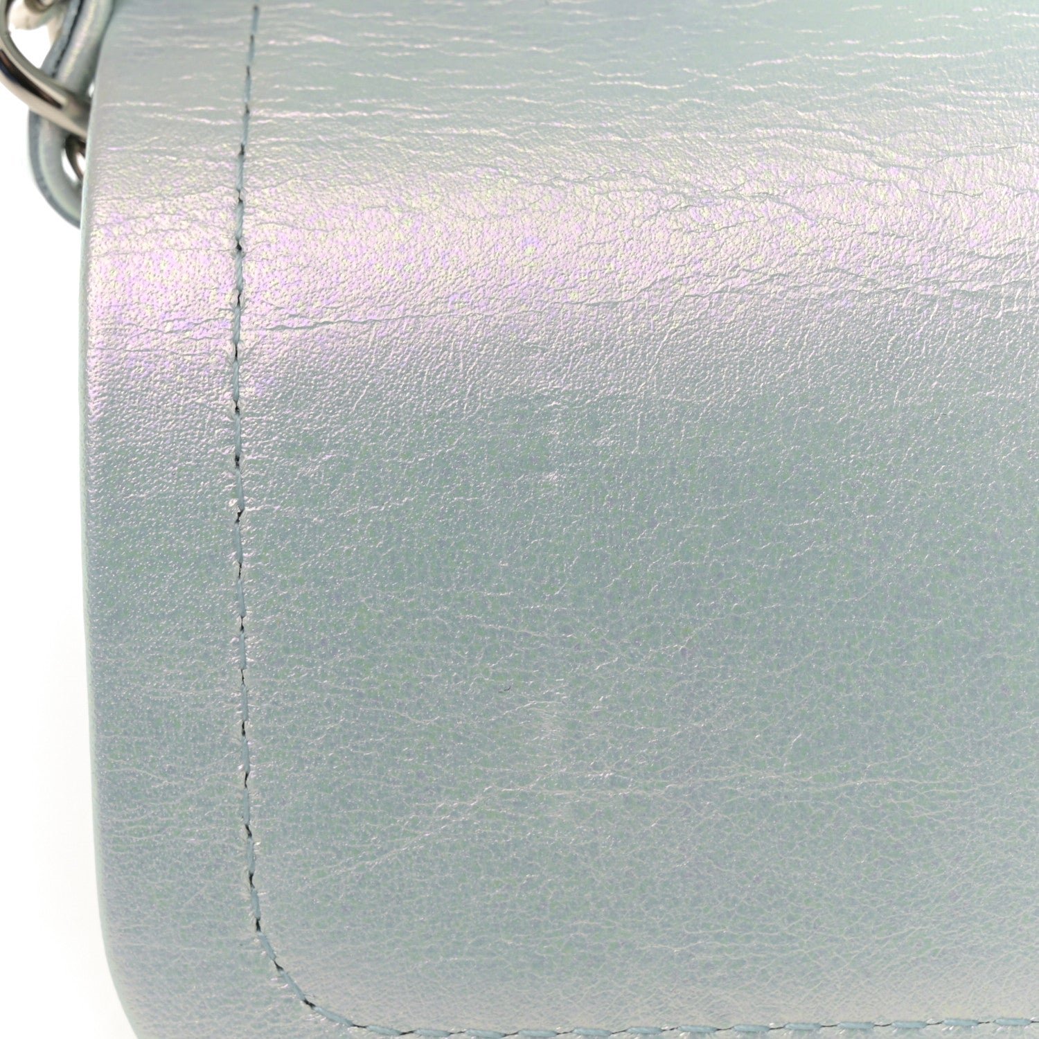 Iridescent Calfskin Quilted Medium Double Flap Light Blue - Image 11