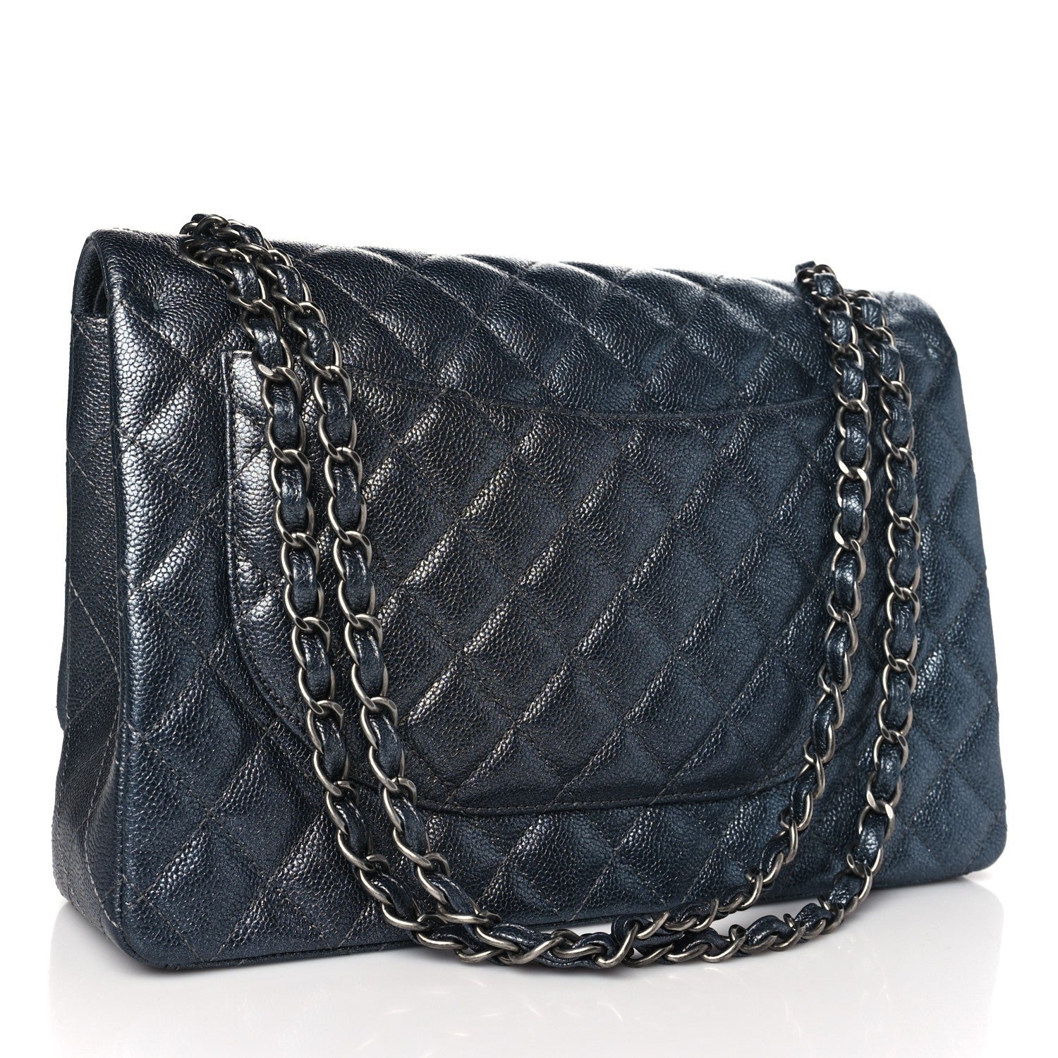 Metallic Caviar Quilted Maxi Double Flap Charcoal - Image 3