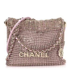 Crystal Embellished Metallic Lambskin Mini Chanel 22 Pink