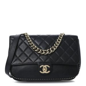 Caviar Quilted Large Studded Flap Black