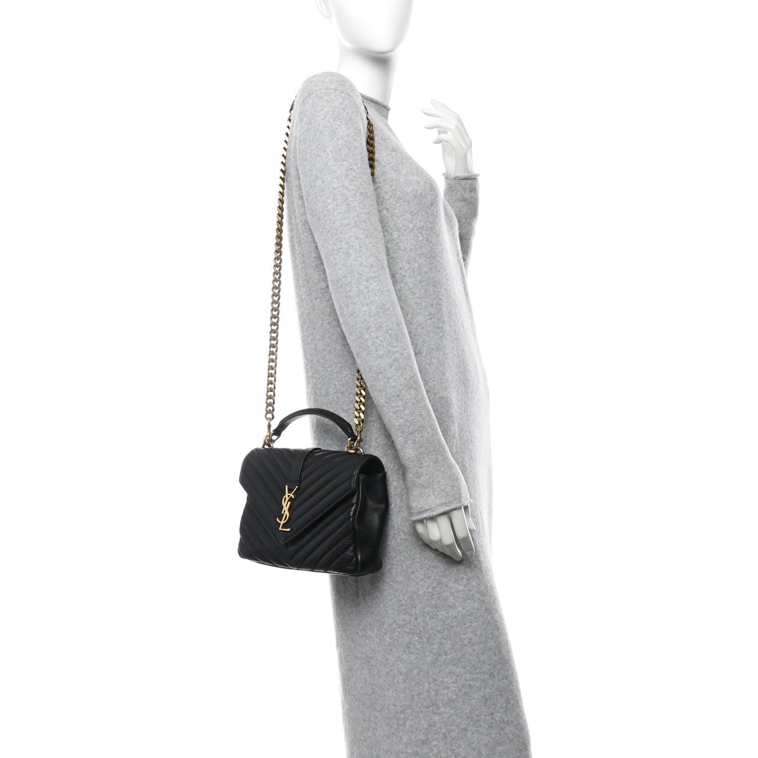 Sheepskin Matelasse Chevron Monogram Medium College Bag Black - Image 2