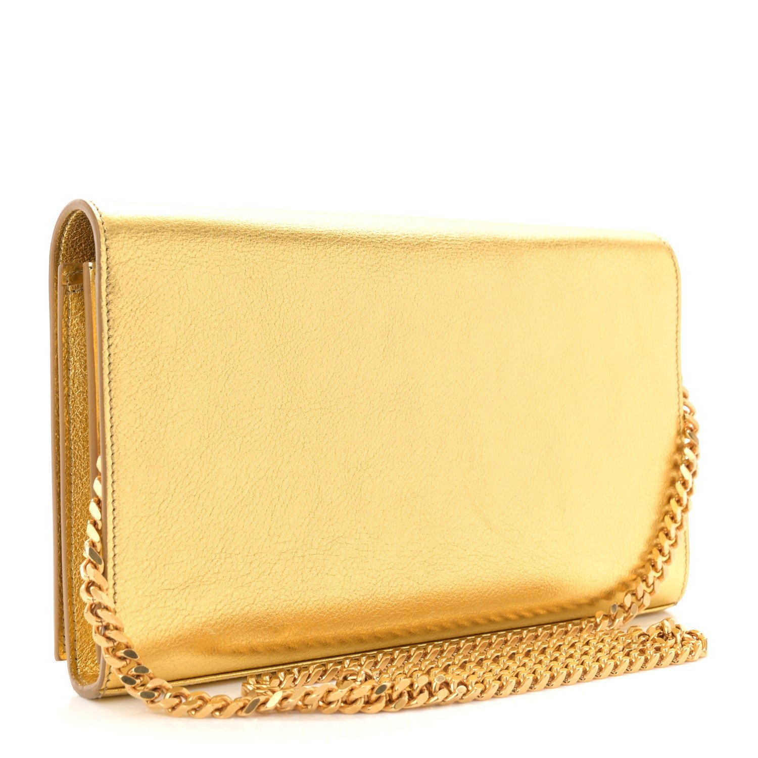 Metallic Calfskin Monogram Chain Wallet Gold - Image 3