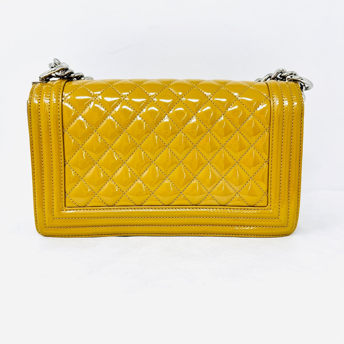 Chanel Quilted Patent Leather Boy Bag - Image 4