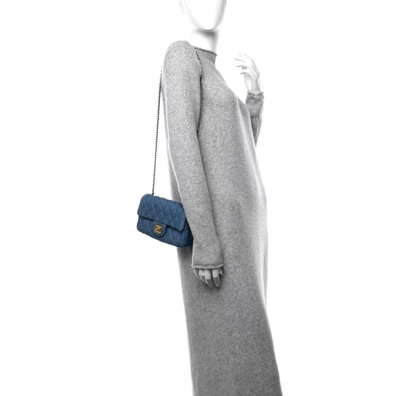 Denim Quilted Mini Pearl Crush Rectangular Flap Blue - Image 2