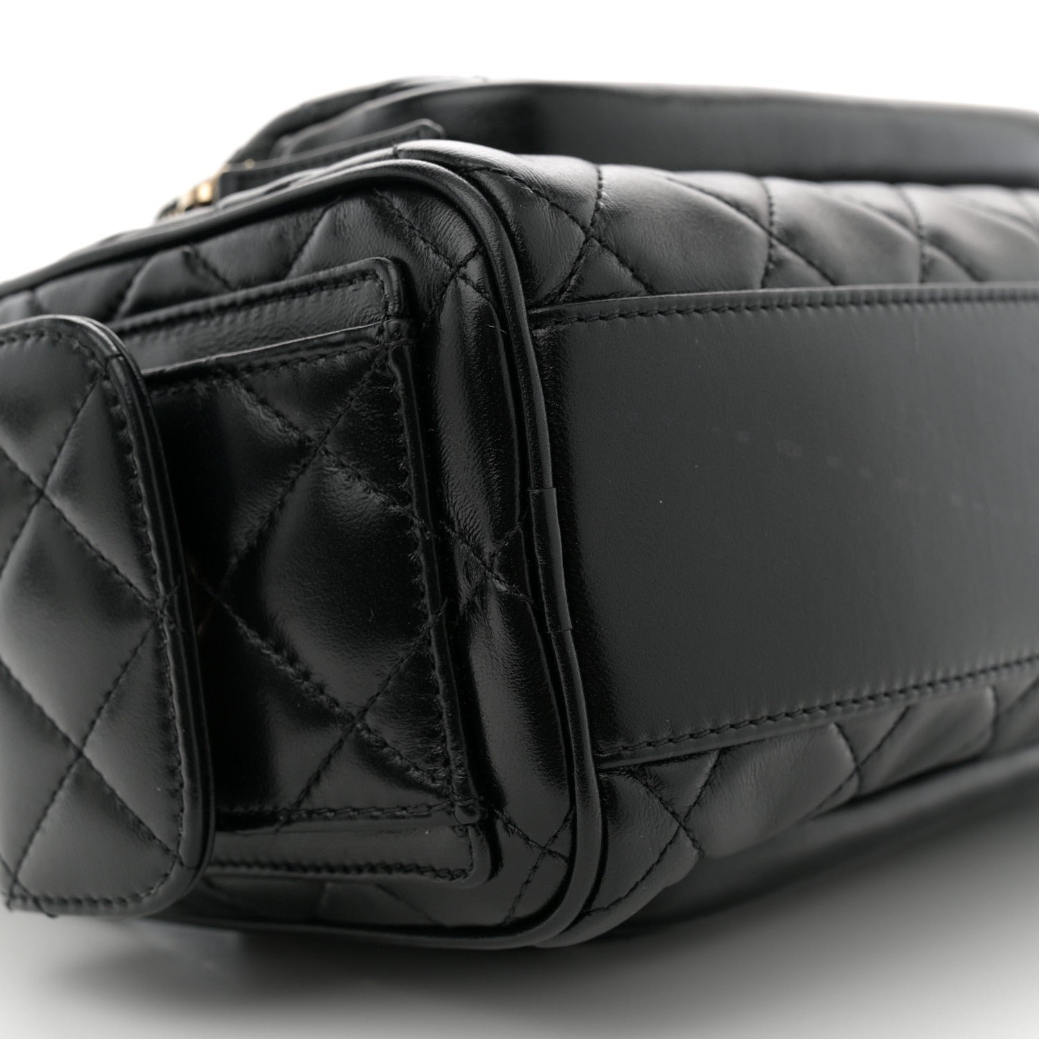 Shiny Crumpled Lambskin Quilted Medium Preppy Pocket Camera Case Black - Image 9