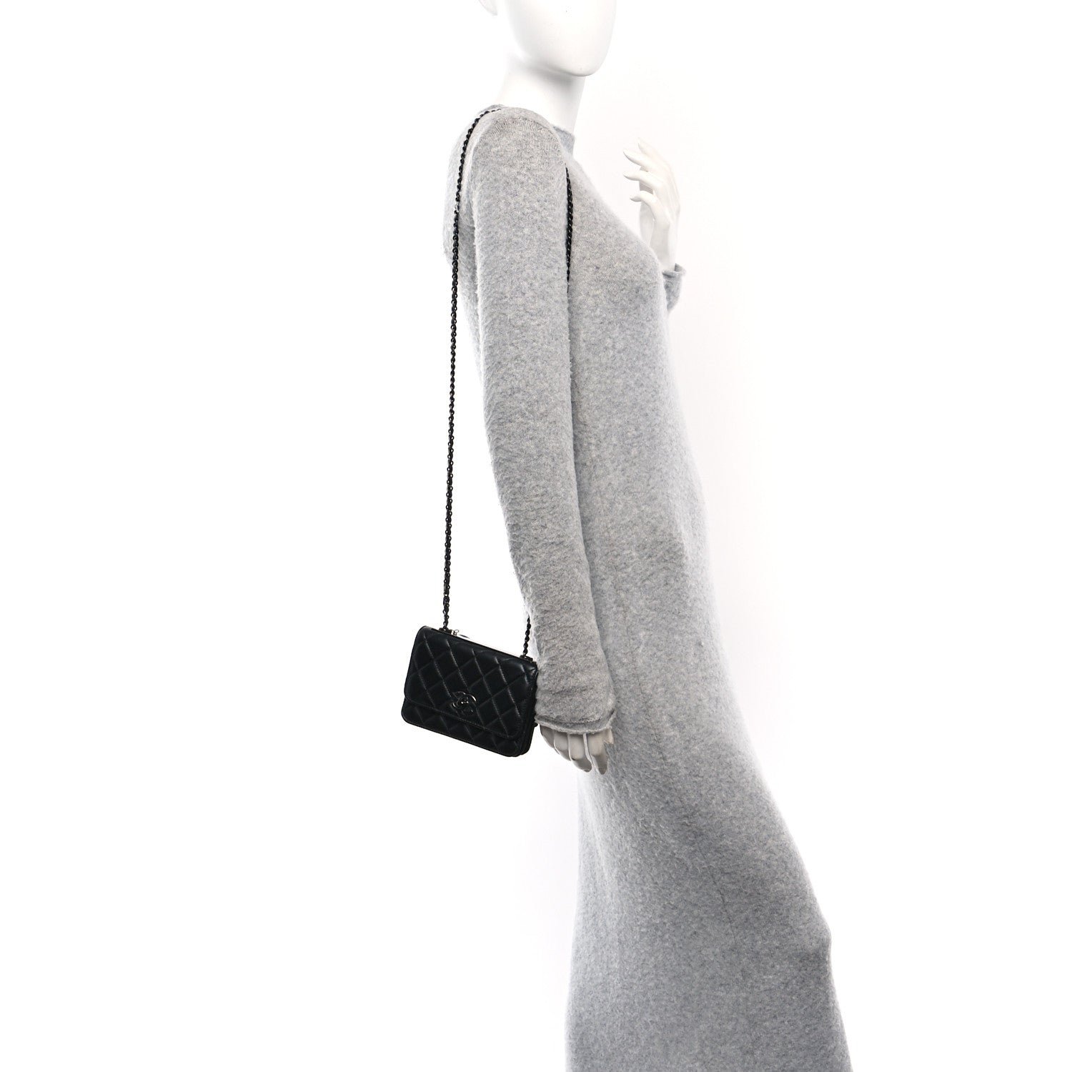 Lambskin Quilted Mini Trendy CC Wallet On Chain WOC So Black - Image 2