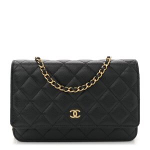 Caviar Quilted Wallet on Chain WOC Black