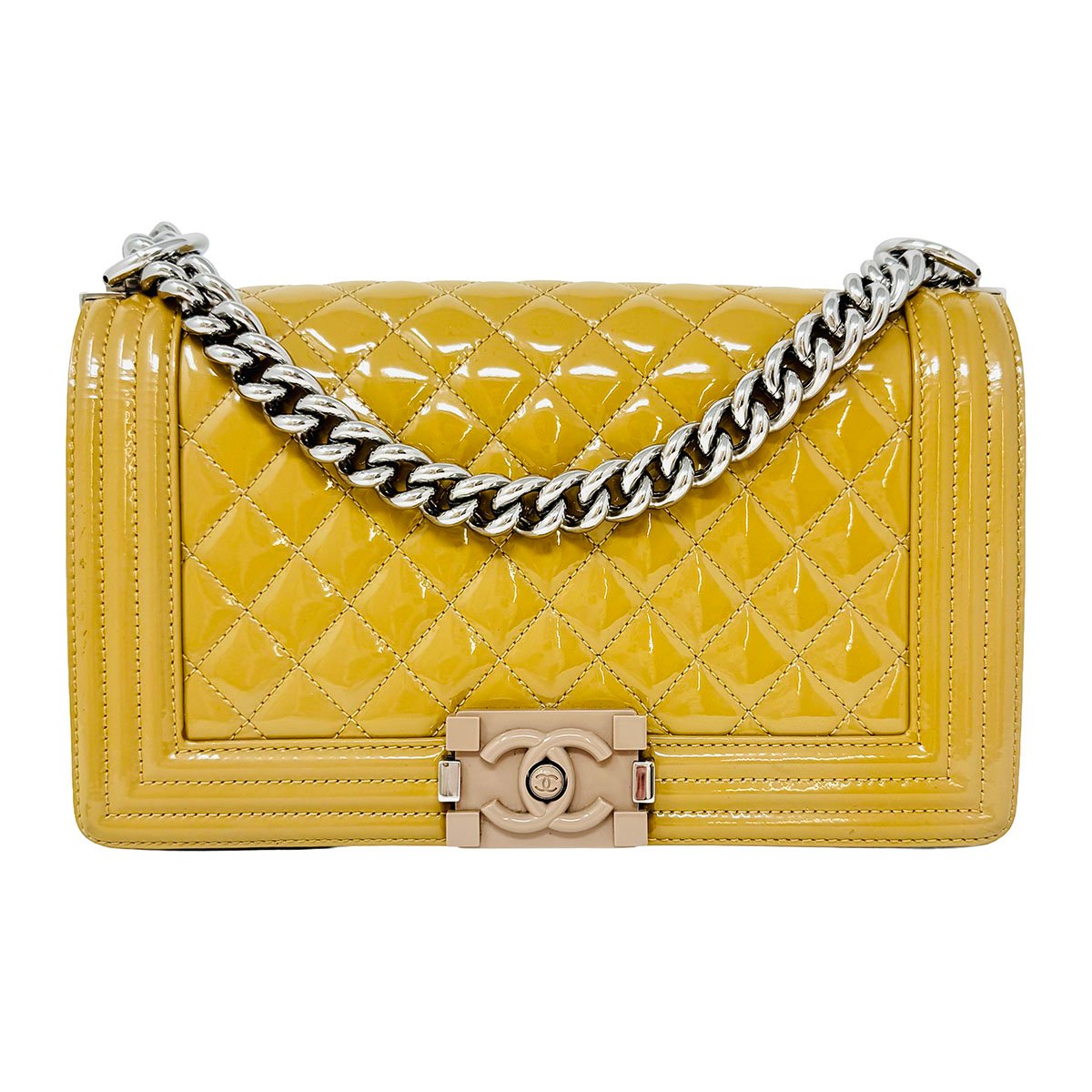 Chanel Quilted Patent Leather Boy Bag