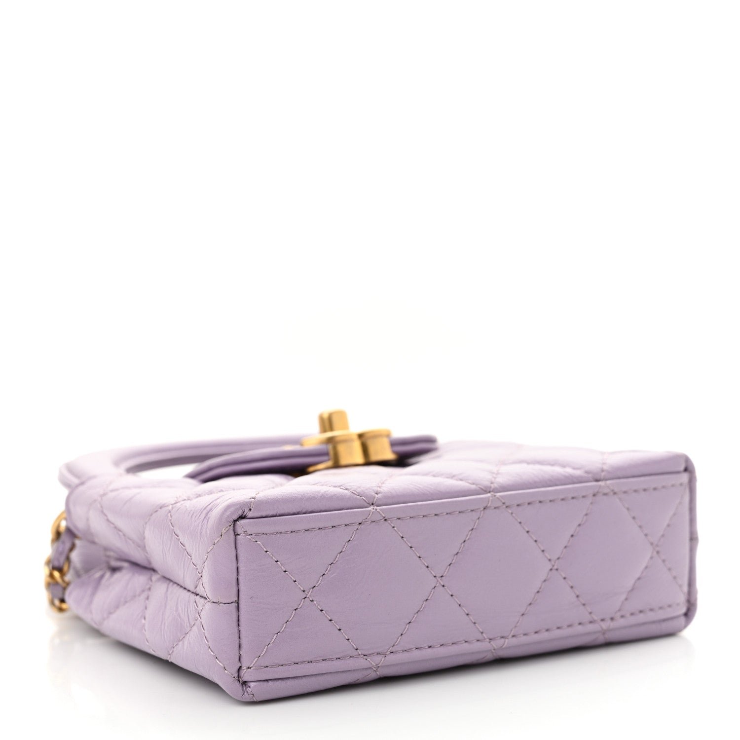 Shiny Aged Calfskin Quilted Mini Nano Kelly Shopper Lilac - Image 4