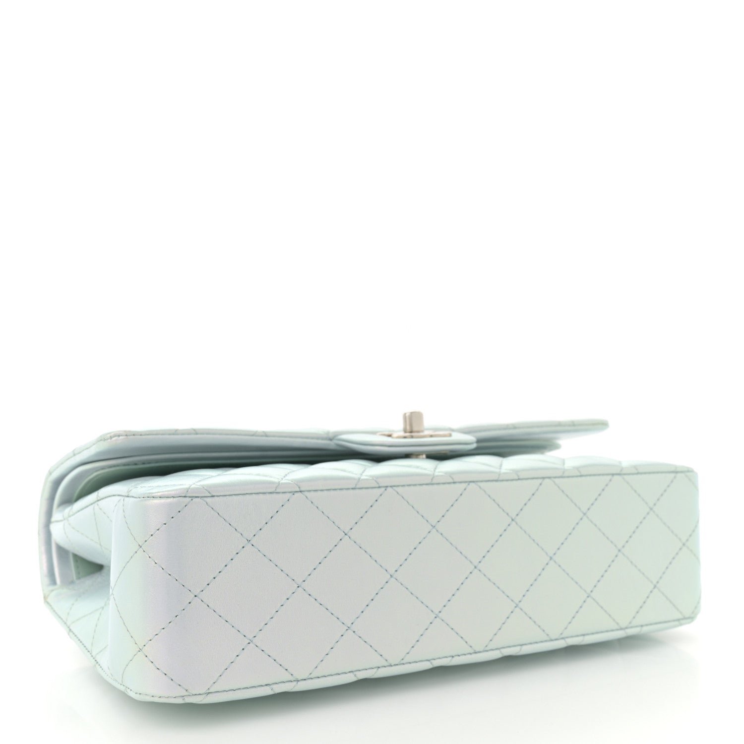 Iridescent Calfskin Quilted Medium Double Flap Light Blue - Image 4