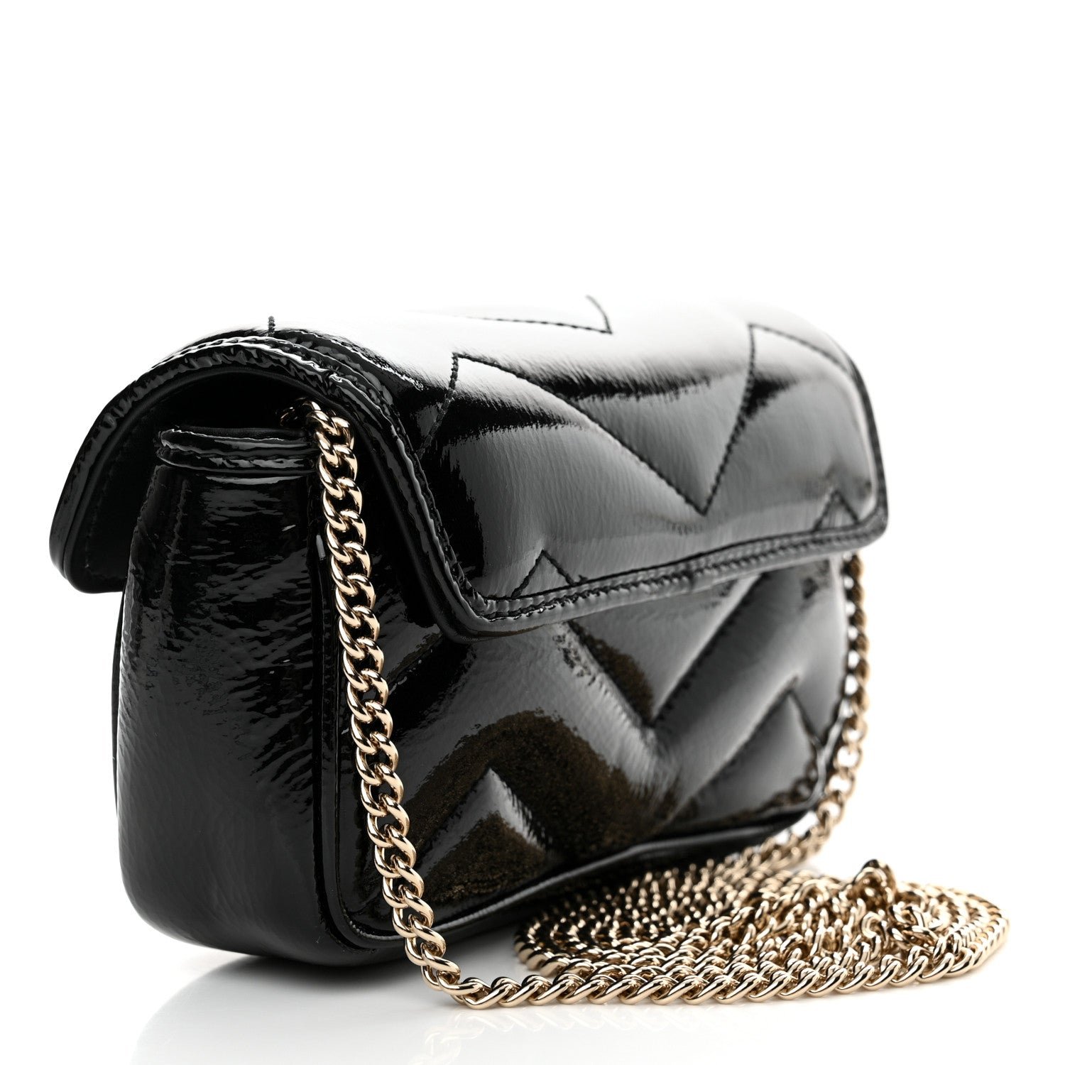 Patent Lambskin Matelasse Super Mini GG Marmont Shoulder Bag Black - Image 3