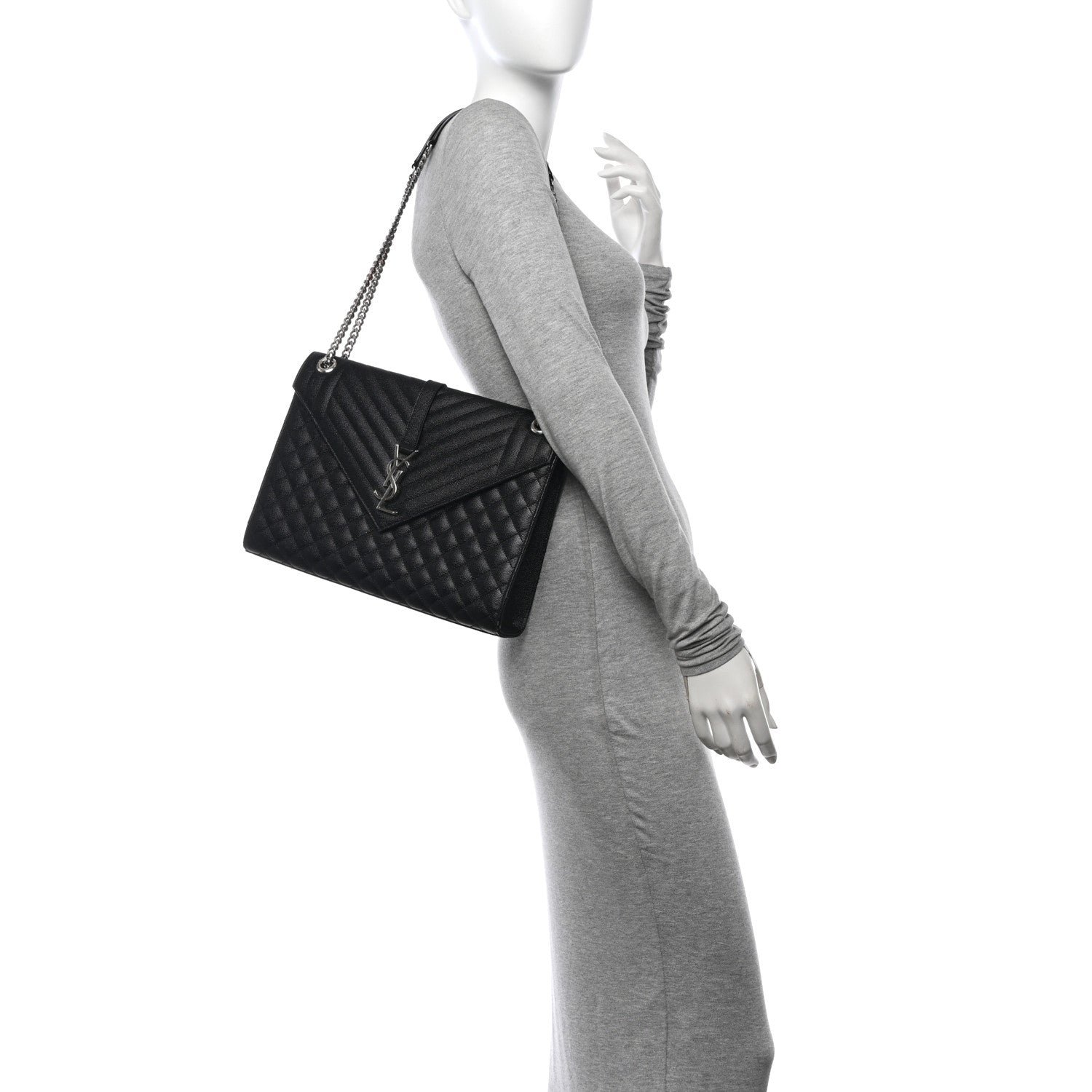 Grain De Poudre Textured Mixed Matelasse Large Triquilt Monogram Satchel Black - Image 2