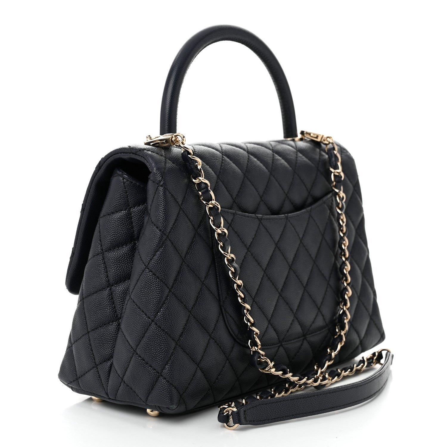 Caviar Quilted Small Coco Handle Flap Navy - Image 3