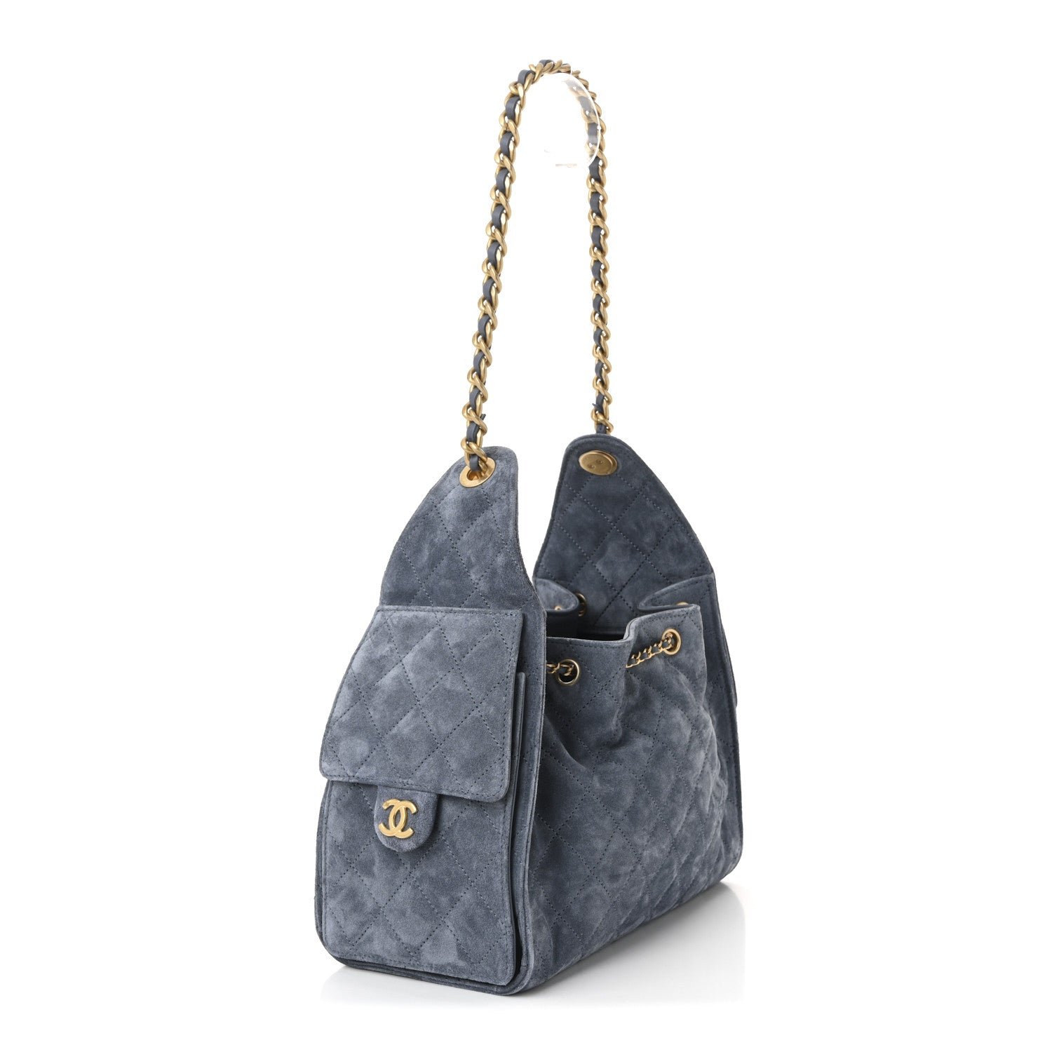 Suede Quilted Small Chanel 25 Handbag Blue - Image 3