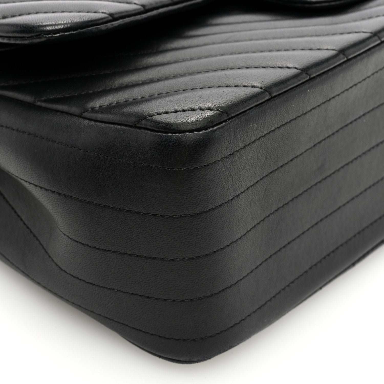 Lambskin Chevron Quilted Jumbo Double Flap Black - Image 9