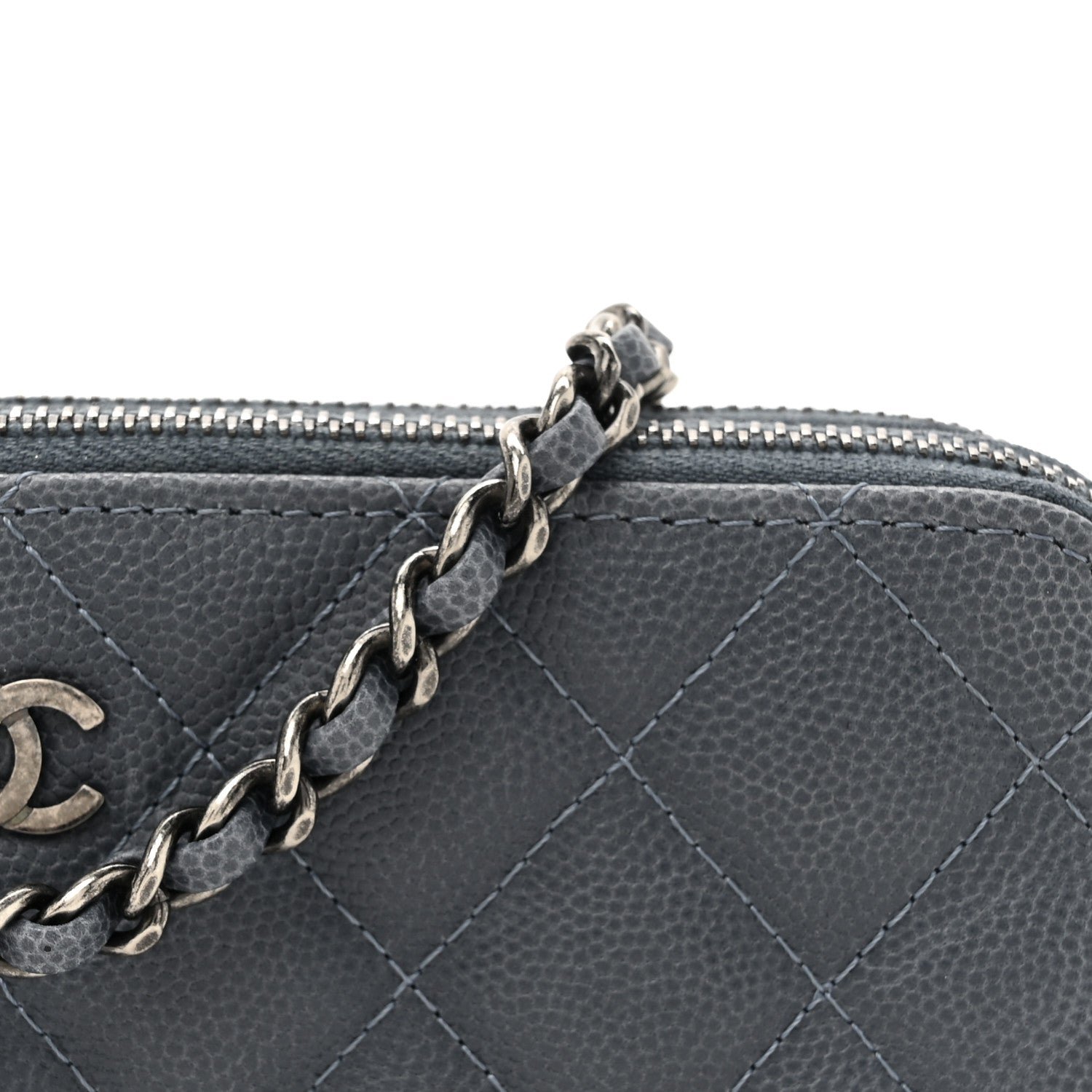 Caviar Quilted Small Clutch With Chain Grey - Image 10
