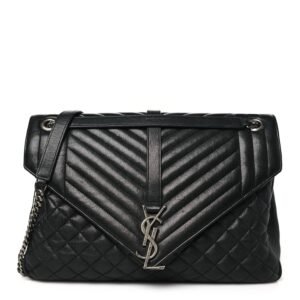 Calfskin Mixed Matelasse Triquilt Large Monogram Satchel Black