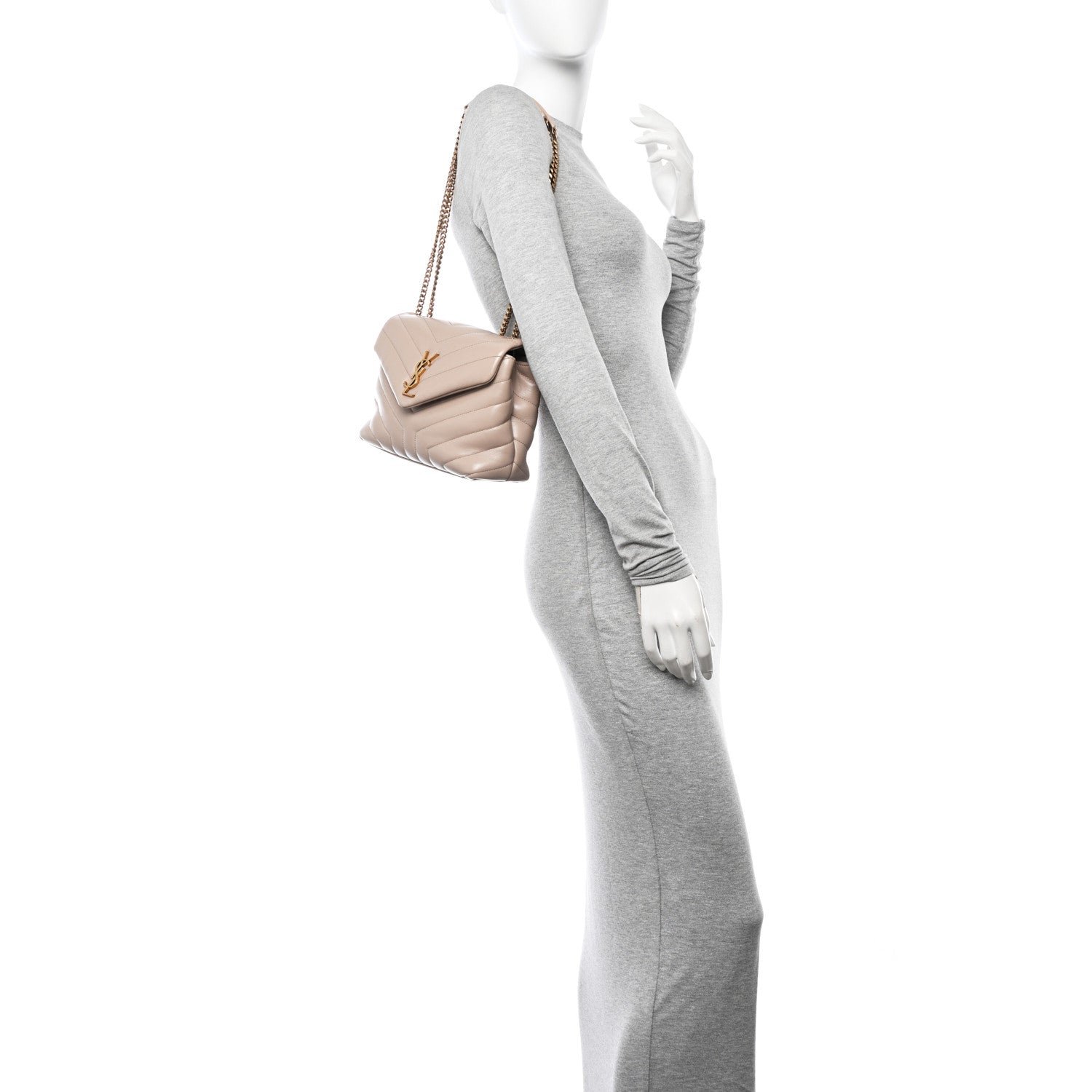 Calfskin Y Quilted Monogram Small Loulou Chain Satchel Taupe - Image 2