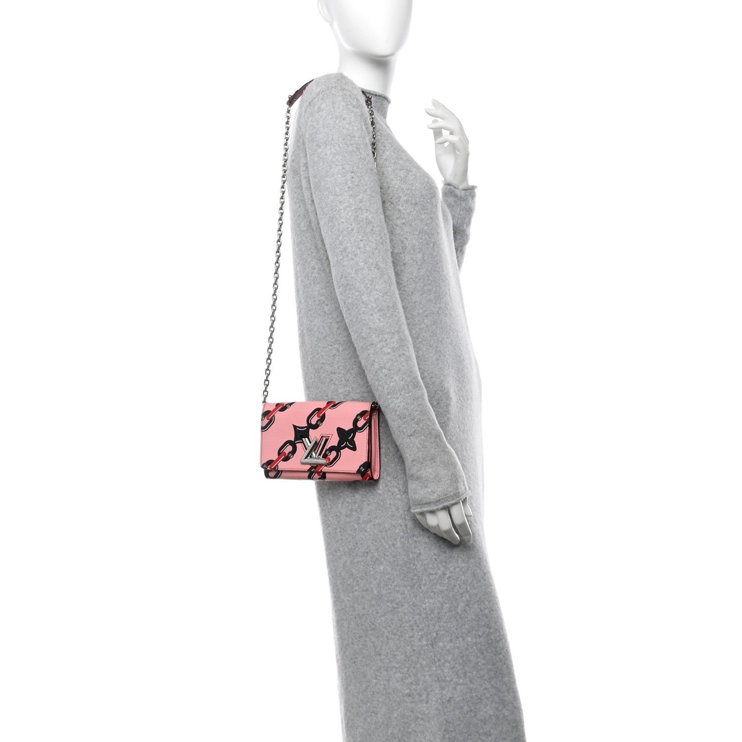 Epi Chain Flower Print Twist Chain Wallet Pink - Image 2
