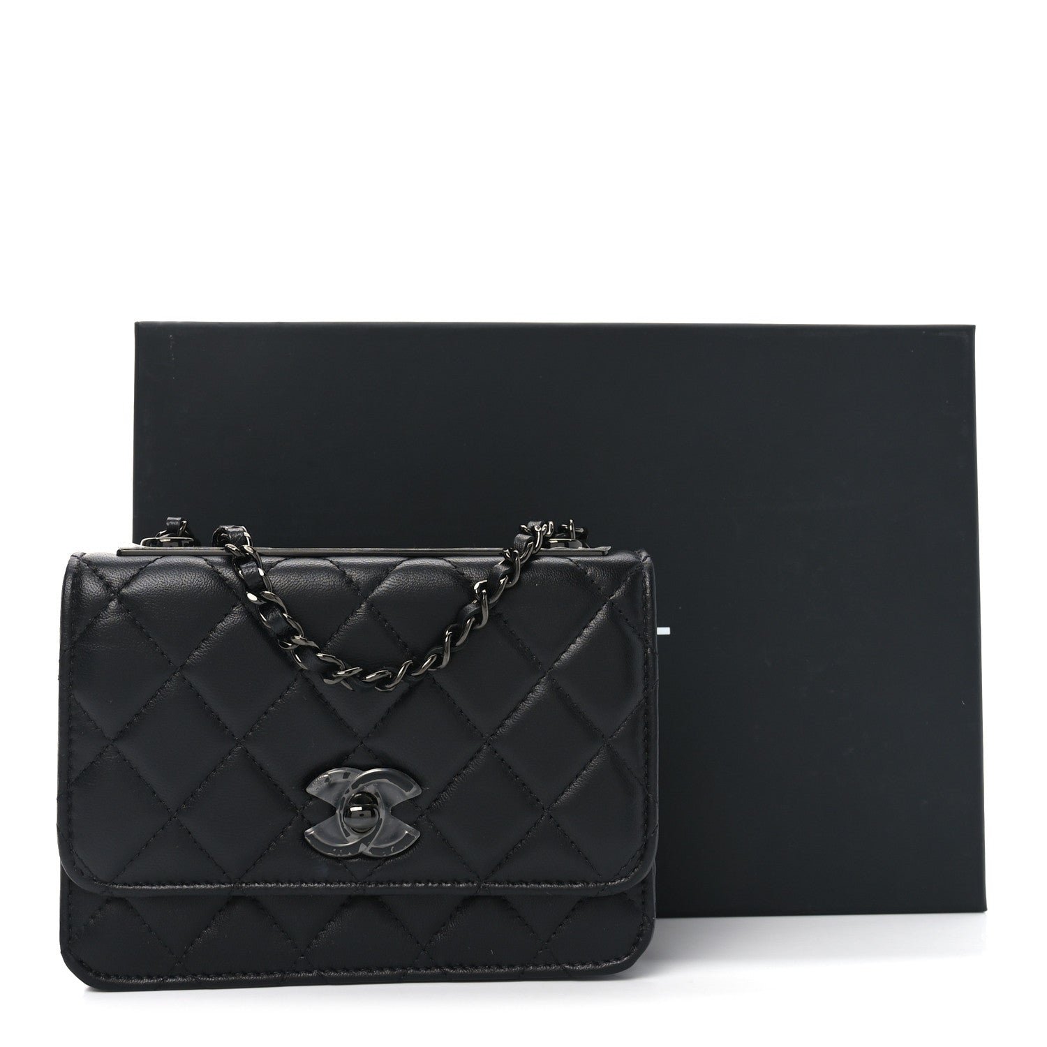 Lambskin Quilted Mini Trendy CC Wallet On Chain WOC So Black - Image 11