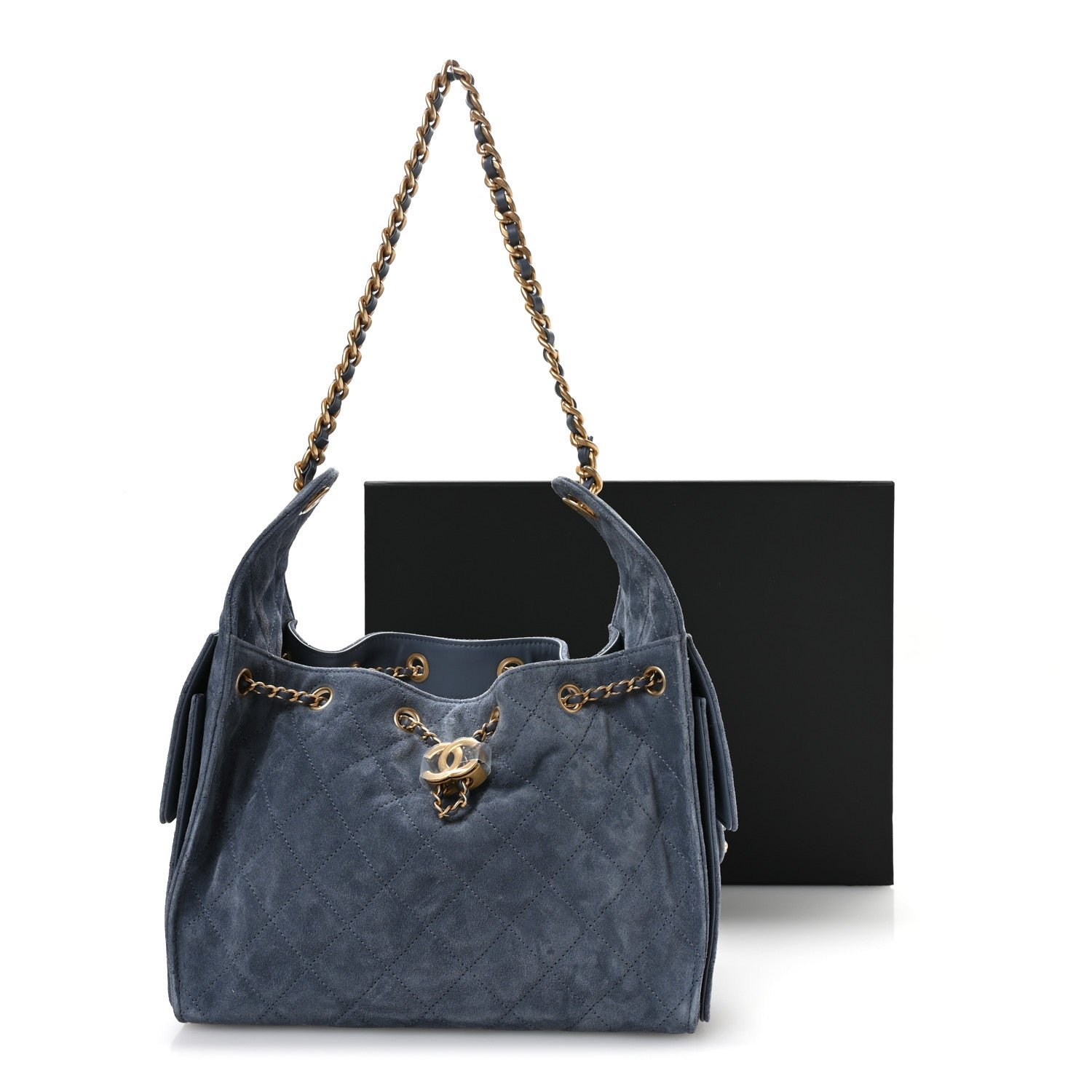 Suede Quilted Small Chanel 25 Handbag Blue - Image 11