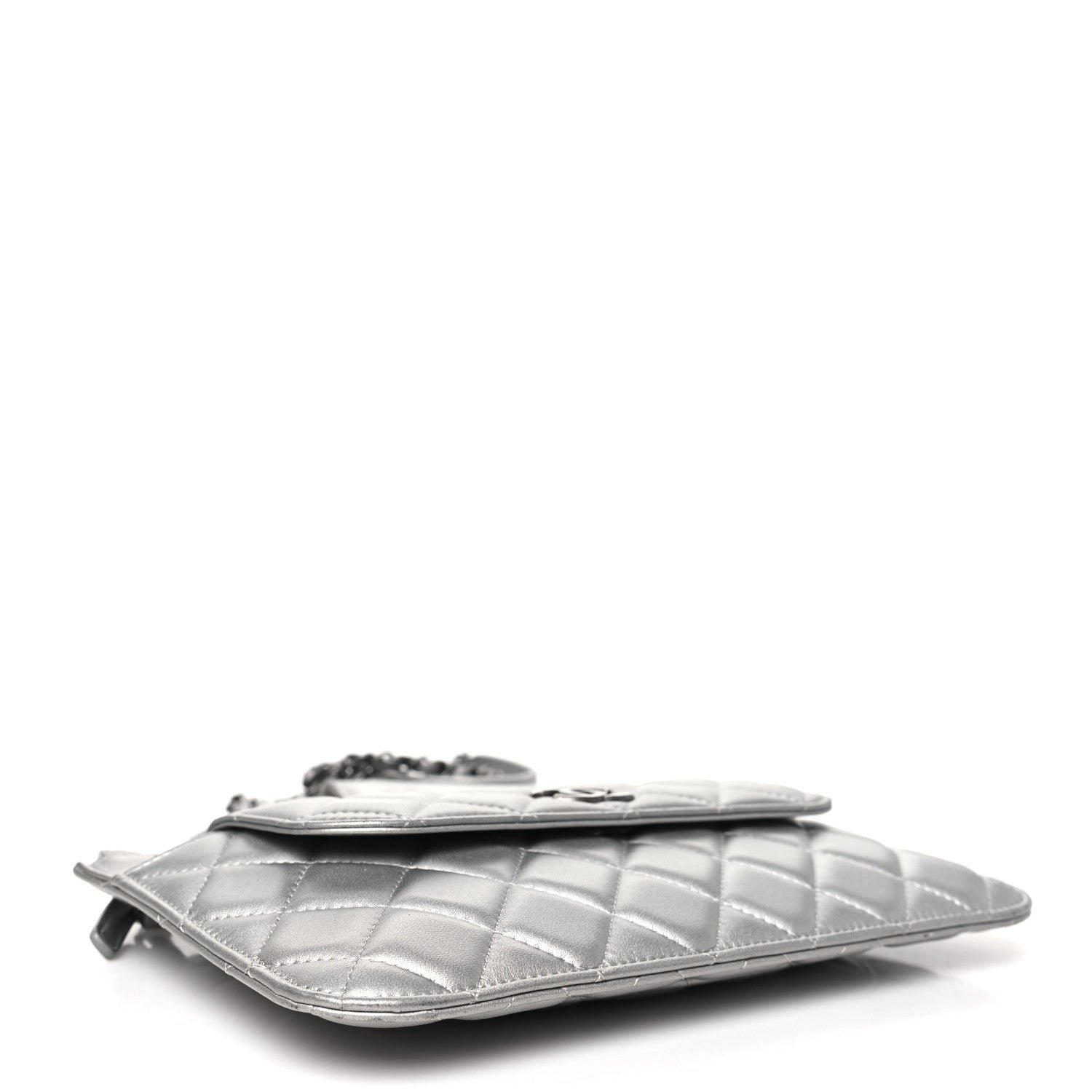 Metallic Lambskin Quilted Clutch With Chain Silver - Image 6