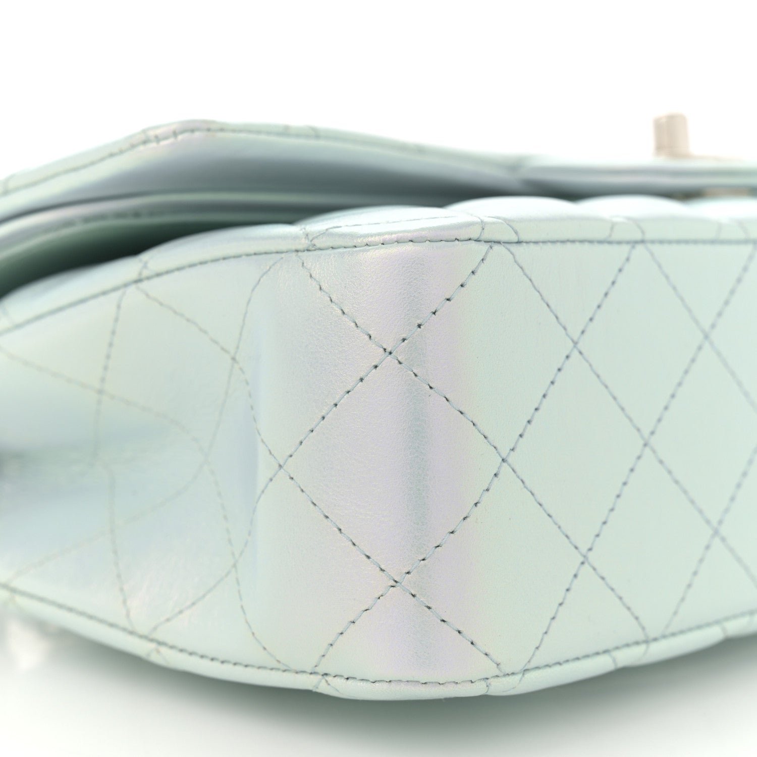 Iridescent Calfskin Quilted Medium Double Flap Light Blue - Image 9