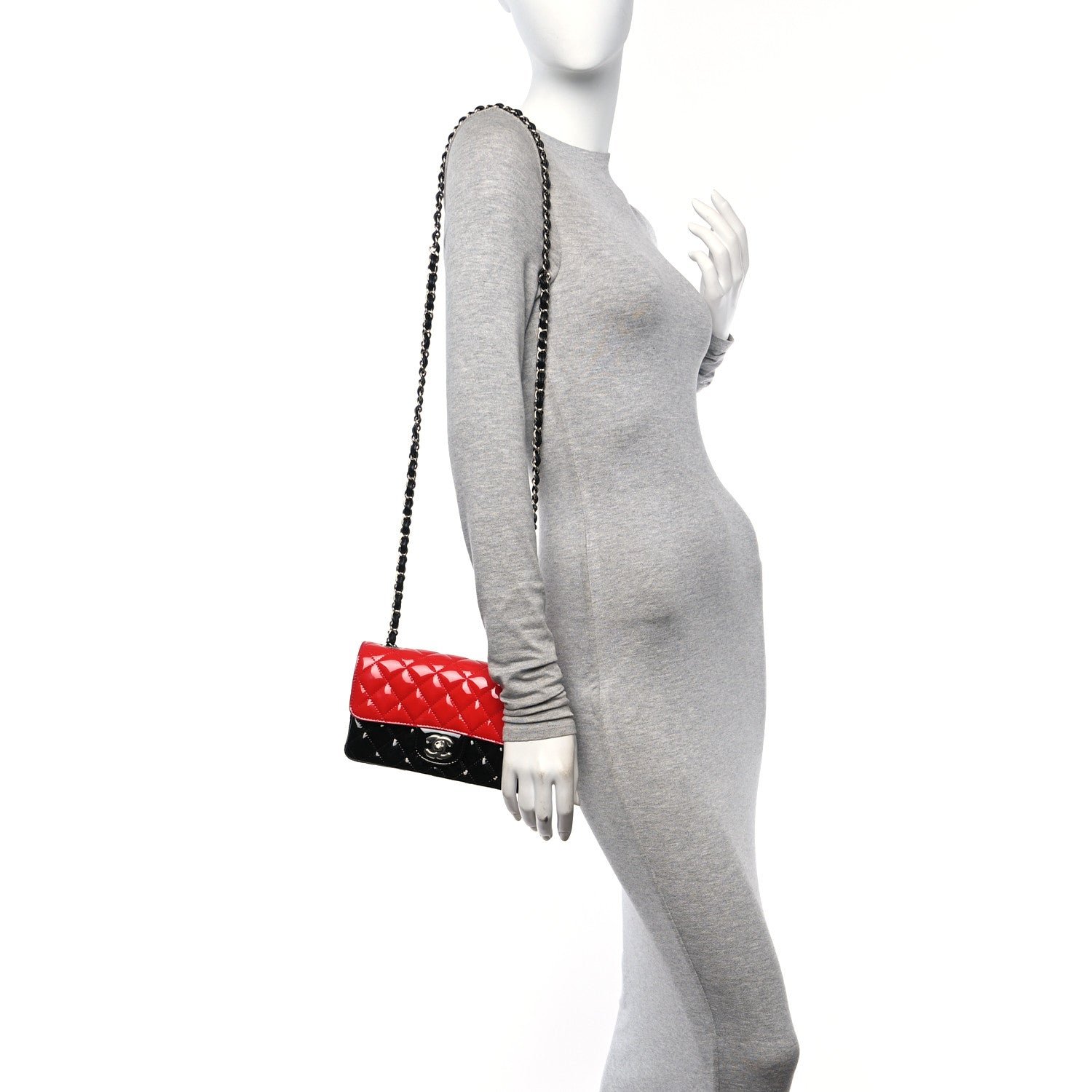 Patent Calfskin Quilted Bi-Color Mini Rectangular Flap Black Red - Image 3