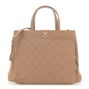 Caviar Quilted Large Business Affinity Shopping Bag Beige