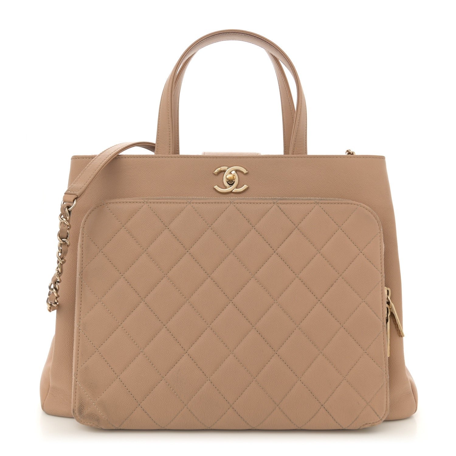 Caviar Quilted Large Business Affinity Shopping Bag Beige