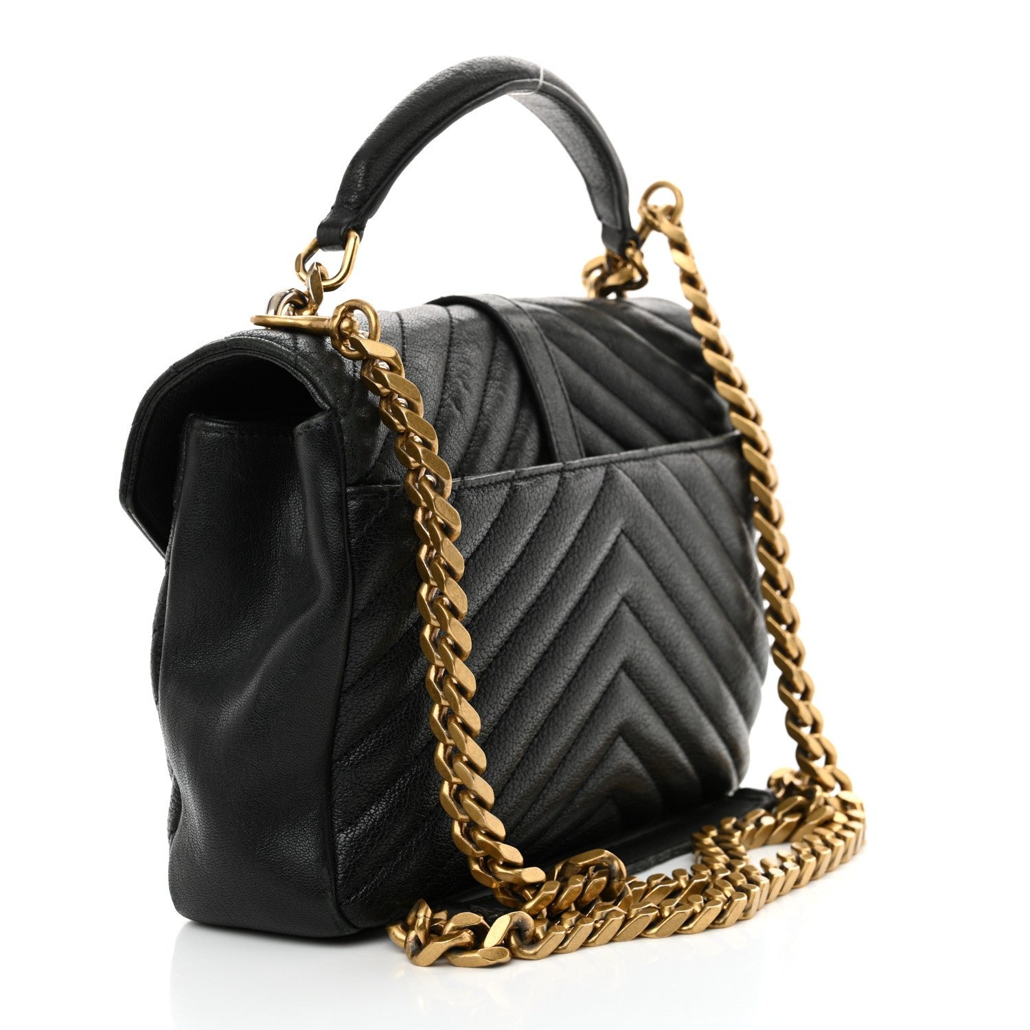 Sheepskin Matelasse Chevron Monogram Medium College Bag Black - Image 3