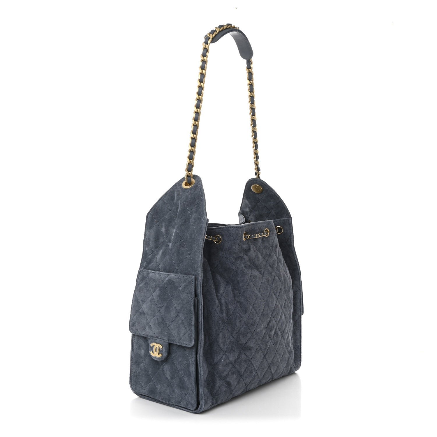 Suede Quilted Medium Chanel 25 Handbag Blue - Image 4