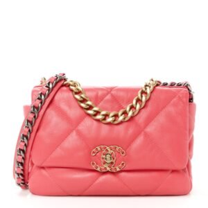 Lambskin Quilted Medium Chanel 19 Flap Dark Pink