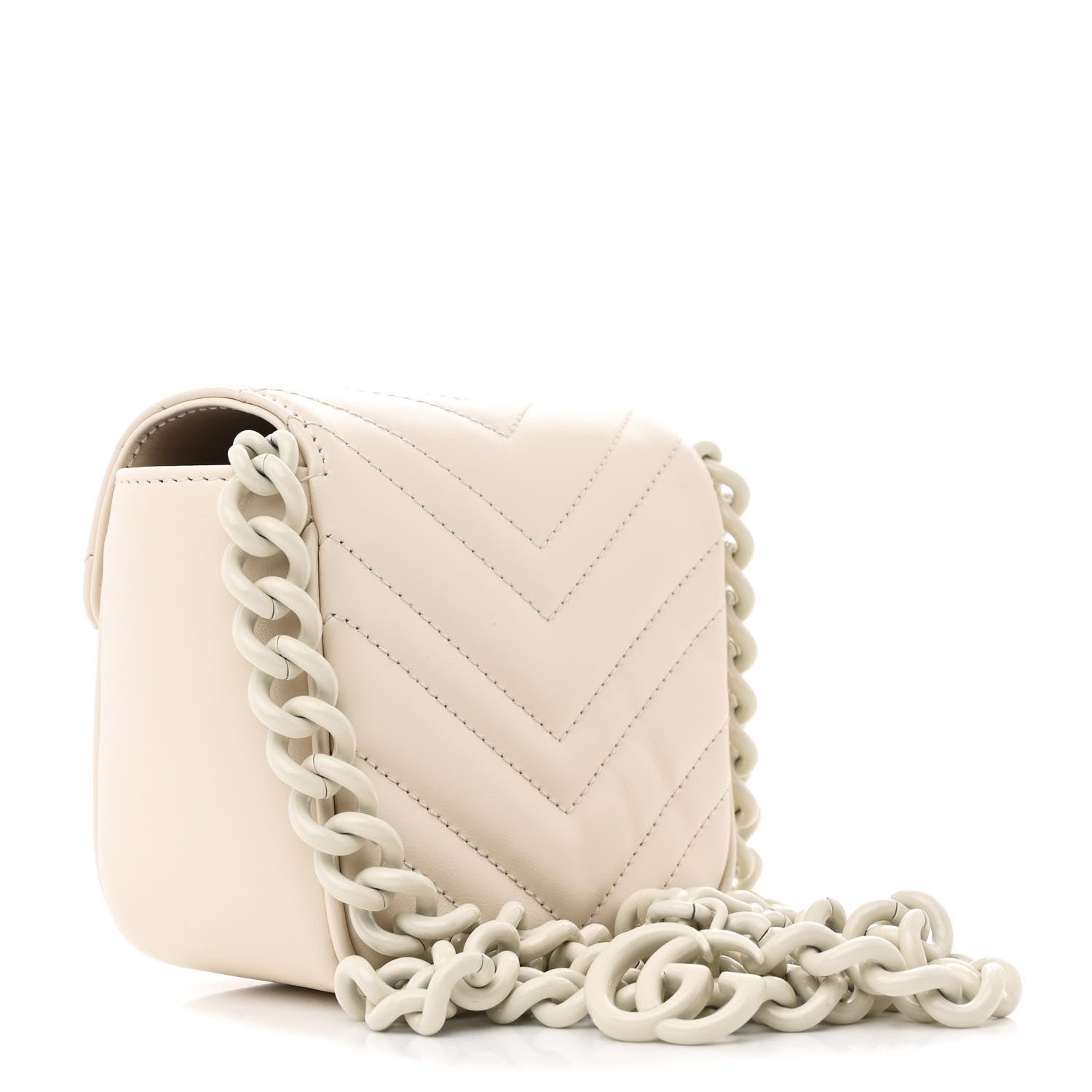 Calfskin Matelasse Monochrome GG Marmont Chain Mini Belt Bag Mystic White - Image 3