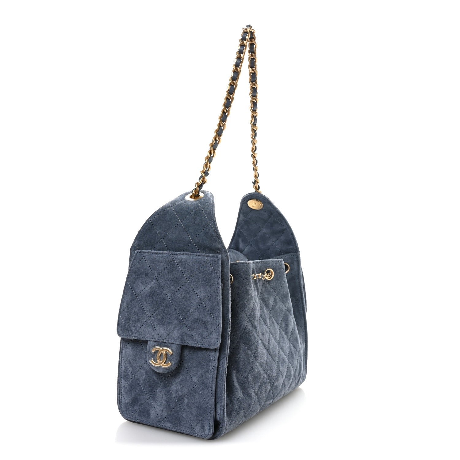 Suede Quilted Small Chanel 25 Handbag Blue - Image 3