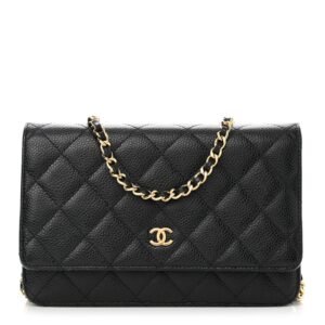 Caviar Quilted Wallet on Chain WOC Black