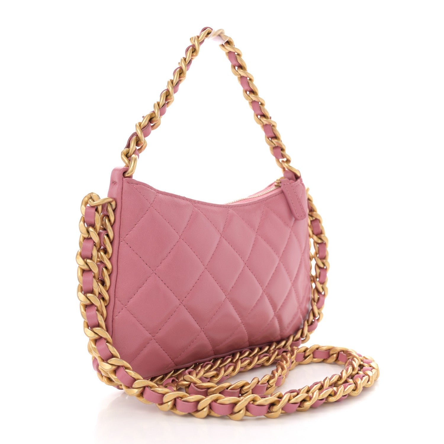Lambskin Quilted Chain Around Top Handle Mini Bag Pink - Image 3