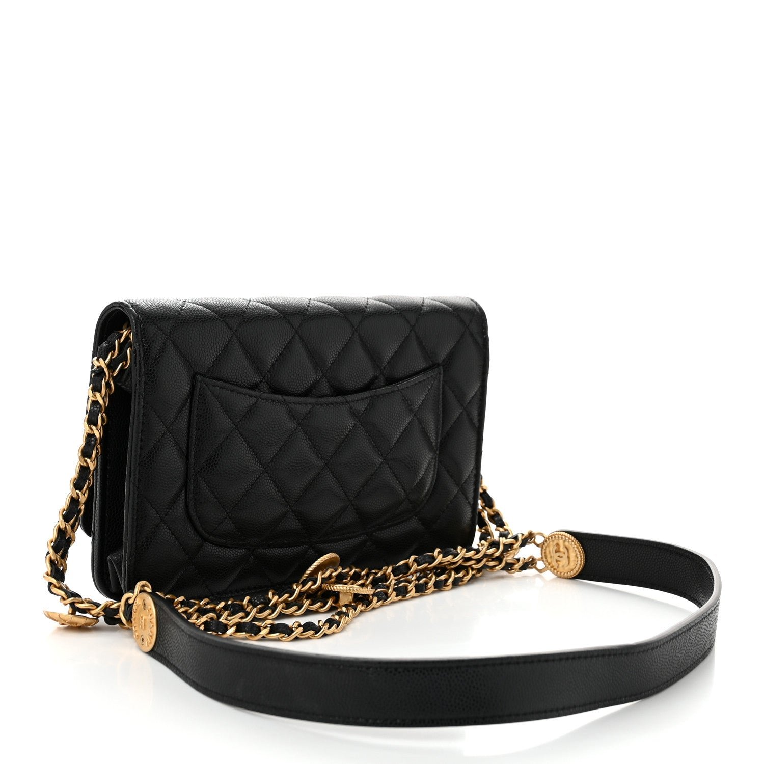 Caviar Quilted Twist Your Buttons Wallet On Chain WOC Black - Image 3